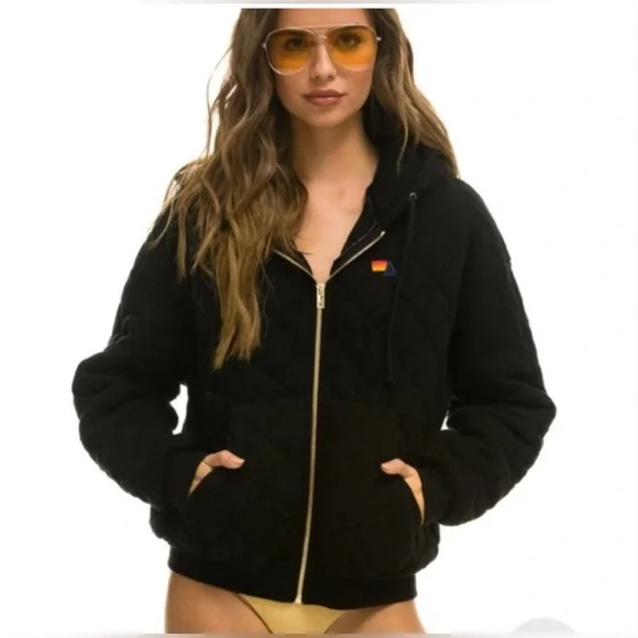 NWT Aviator Nation Quilted Relaxed Zip Up Hoodie Jacket - Picture 2 of 5